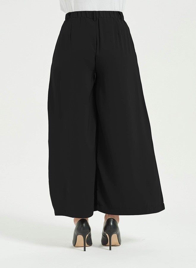 Tronjori Women High Waist Casual Wide Leg Long Palazzo Pants Trousers Regular Size(M Short,Black) - Image 5